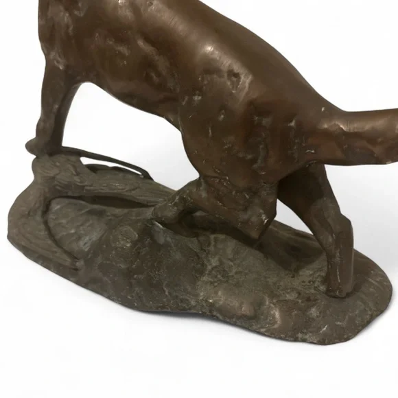 Large Vintage Bronze Sculpture Hunting Dog Retriever Pointer w/Duck 12” Patina